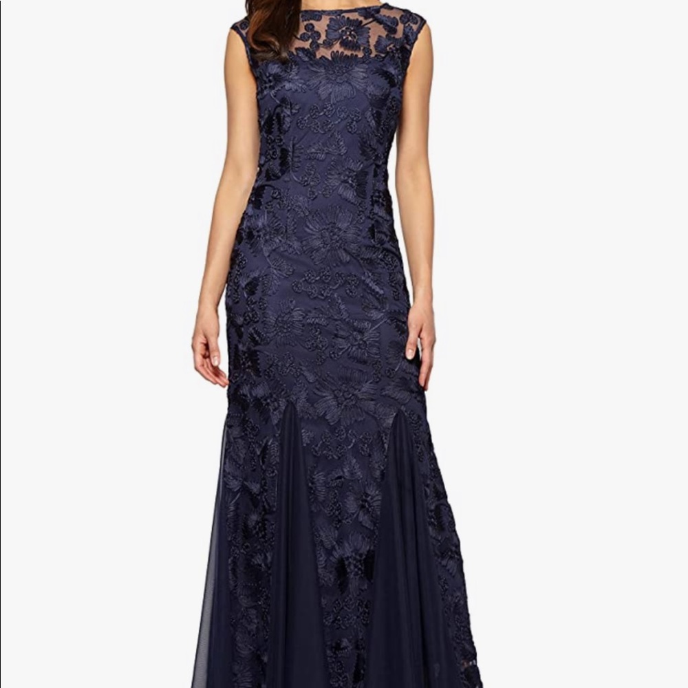 Navy embroidered evening gown